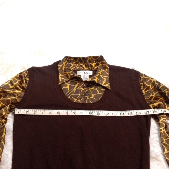 Once Again Chocolate Sweater with Attached Animal Print Faux Blouse - Picture 4 of 7